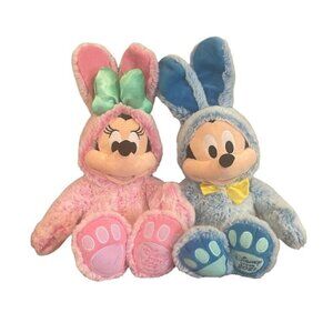 Disney Store Mickey & Minnie Mouse Bunny Easter 2021 Soft Plush Lot Set Of 2